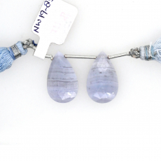 Blue Lace Agate Drops Almond Shape 22x14mm Drilled Bead Matching Pair