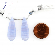 Blue Lace Agate Drops Almond Shape 30x10mm Drilled Bead Matching Pair