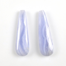 Blue Lace Agate Drops Almond Shape 30x12mm Half Drilled Beads Matching Pair