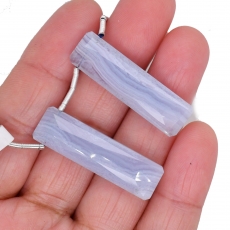 Blue Lace Agate Drops Baguette Shape 34x10mm Drilled Beads Matching Pair