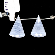 Blue Lace Agate Drops Conical Shape 23x16mm Drilled Beads Matching Pair