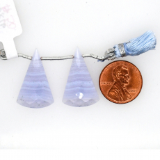 Blue Lace Agate Drops Conical Shape 26x16mm Drilled Bead Matching Pair