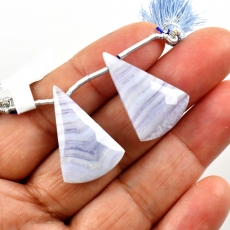 Blue Lace Agate Drops Conical Shape 26x18mm Drilled Beads Matching Pair