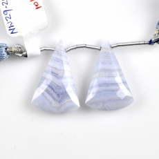 Blue Lace Agate Drops Conical Shape 26x18mm Drilled Beads Matching Pair