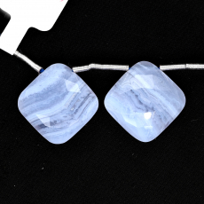 Blue Lace Agate Drops Cushion Shape 16mm Drilled Beads Matching Pair