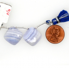 Blue Lace Agate Drops Cushion Shape 16x16mm Drilled Bead Matching Pair