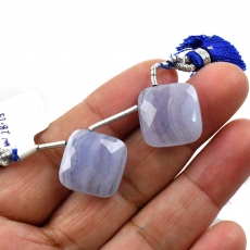 Blue Lace Agate Drops Cushion Shape 16x16mm Drilled Beads Matching Pair