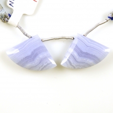 Blue Lace Agate Drops Fan Shape 26x18mm Drilled Beads Matching Pair