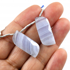 Blue Lace Agate Drops Fancy Shape 27x12mm Drilled Beads Matching Pair