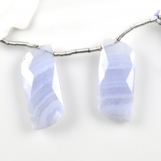 Blue Lace Agate Drops Fancy Shape 27x12mm Drilled Beads Matching Pair