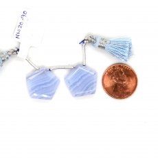 Blue Lace Agate Drops Hexagon Shape 18x17mm Drilled Bead Matching Pair