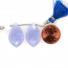 Blue Lace Agate Drops Leaf Shape 25x15mm Drilled Bead Matching Pair