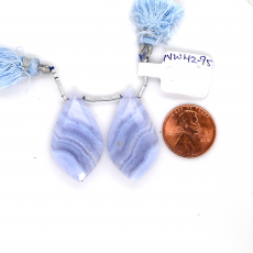 Blue Lace Agate Drops Leaf Shape 34x18mm Drilled Bead Matching Pair