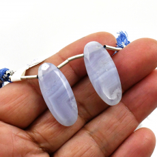 Blue Lace Agate Drops Oval 29x12mm Drilled Beads Matching Pair