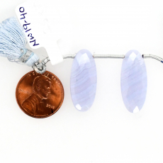 Blue Lace Agate Drops Oval Shape 25x10mm Drilled Beads Matching Pair