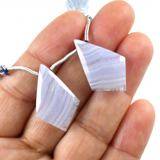 Blue Lace Agate Drops Shield Shape 27x17mm Drilled Beads Matching Pair