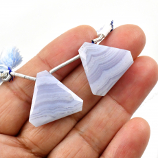 Blue Lace Agate Drops Trillion Shape 20x23mm Drilled Beads Matching Pair