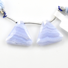Blue Lace Agate Drops Trillion Shape 20x23mm Drilled Beads Matching Pair