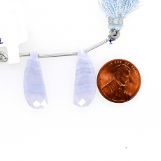 Blue Lace Agate Drops Wing Shape 27x9mm Drilled Beads Matching Pair