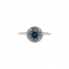 Blue Moissanite Round 0.84 Carat Ring With Diamond Accent in 14K White Gold