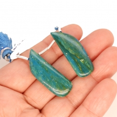 Blue Opalina Drops Fancy Shape 34x12mm Drilled Beads Matching Pair