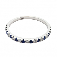 Blue Sapphire 0.18 Carat Stackable Wedding Ring Band in 14K White Gold with Diamonds