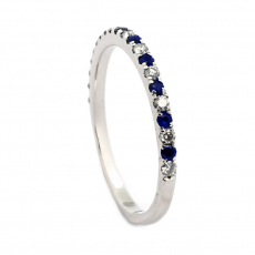 Blue Sapphire 0.18 Carat Stackable Wedding Ring Band in 14K White Gold with Diamonds