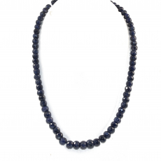 Blue Sapphire Beads Roundelle Shape 10mm To 6mm Accent Bead Ready To Wear Necklace