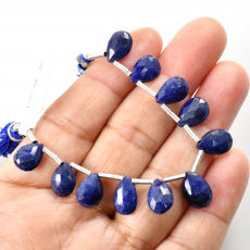 Blue Sapphire Drops Almond Shape 13x8mm to 10x7mm Drilled Beads 11Pieces Line