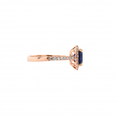 Blue Sapphire Emerald Cut 1.38 Carat Ring with Accent Diamonds in 14K Rose Gold