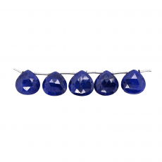 Blue Sapphire Heart Shape 10mm Drilled Bead Line 5 Pieces