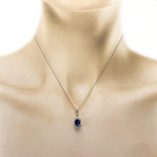Blue Sapphire Oval 0.72 Carat Pendant with Accent Diamonds in 14K White Gold ( Chain Not Included )