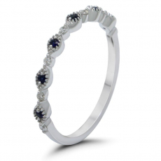 Blue Sapphire Round 0.08 Carat Ring Band in 14K White Gold with Accent Diamonds (RG3464)
