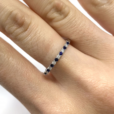 Blue Sapphire Round 0.12 Carat Ring Band in 14K White Gold with Accent Diamonds (RG4897)