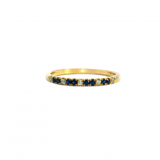 Blue Sapphire Round 0.12 Ring Band in 14K Yellow Gold with Accent Diamonds (RG0698)