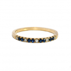 Blue Sapphire Round 0.12 Ring Band in 14K Yellow Gold with Accent Diamonds (RG0698)