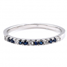 Blue Sapphire Round 0.13 Carat Ring Band in 14K White Gold with Accent Diamonds (RG0698)