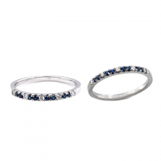 Blue Sapphire Round 0.13 Carat Ring Band in 14K White Gold with Accent Diamonds (RG0698)