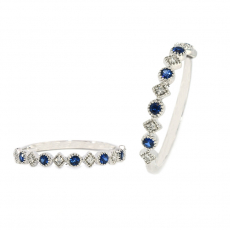 Blue Sapphire Round 0.13 Carat Ring Band in 14K White Gold with Accent Diamonds (RG4915)