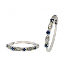 Blue Sapphire Round 0.16 Carat Ring Band in 14K White Gold with Accent Diamonds (RG0621)