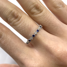 Blue Sapphire Round 0.16 Carat Ring Band in 14K White Gold with Accent Diamonds (RG4915)
