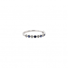 Blue Sapphire Round 0.16 Carat Ring Band in 14K White Gold with Accent Diamonds (RG4915)