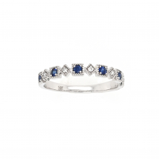 Blue Sapphire Round 0.17 Carat Ring Band in 14K White Gold with Accent Diamonds (RG4917)