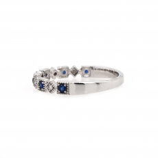 Blue Sapphire Round 0.17 Carat Ring Band in 14K White Gold with Accent Diamonds (RG4917)