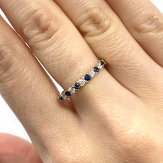 Blue Sapphire Round 0.17 Carat Ring Band in 14K Yellow Gold with Accent Diamonds (RG4897)