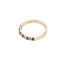 Blue Sapphire Round 0.17 Carat Ring Band in 14K Yellow Gold with Accent Diamonds (RG4897)