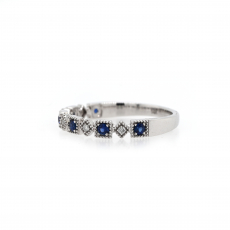 Blue Sapphire Round 0.18 Carat Ring Band in 14K White Gold with Accent Diamonds (RG4917)