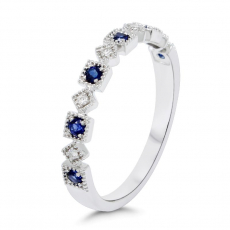 Blue Sapphire Round 0.18 Carat Ring Band in 14K White Gold with Accent Diamonds (RG4917)
