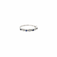 Blue Sapphire Round 0.18 Carat Ring Band with Accent Diamonds in 14K White Gold