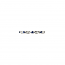 Blue Sapphire Round 0.18 Carat Ring Band with Accent Diamonds in 14K White Gold